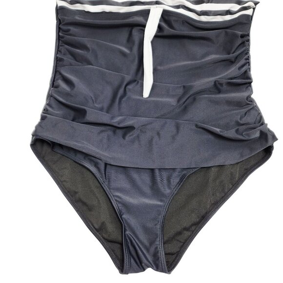 Black & White Womens Striped Halter Neck One-Piece Swimsuit Size XL - Picture 5 of 5